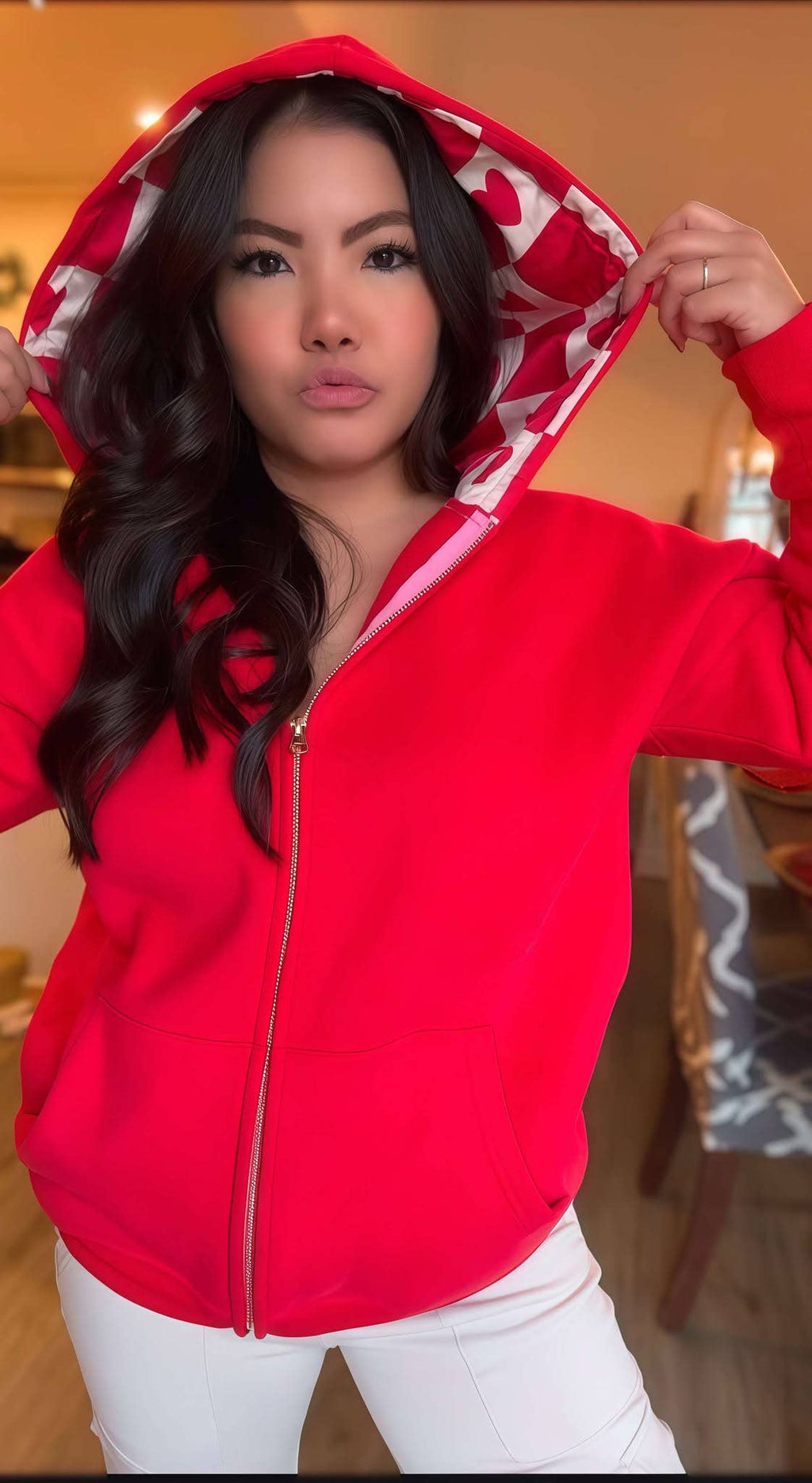 Lina Oversize Checker Heart Silk Hoodie by JadyK - BFF Here