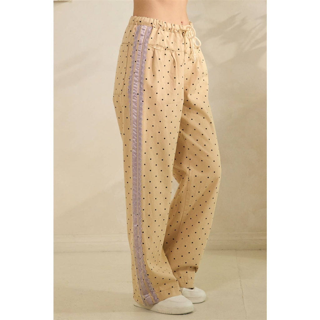 Polka Dot Pants with Satin Contrast Accents - BFF Here