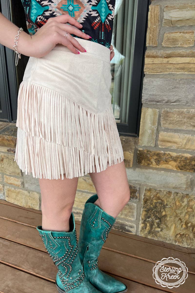 Fort Worth Fringe Skirt by Sterling Kreek / Cream - BFF Here