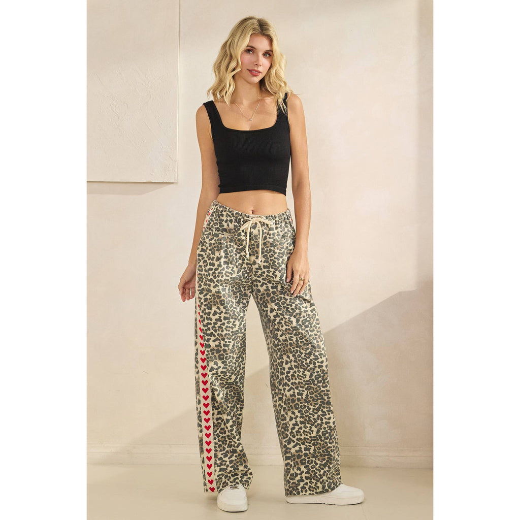 Leopard Printed Striped Wide Legged Pants - BFF Here