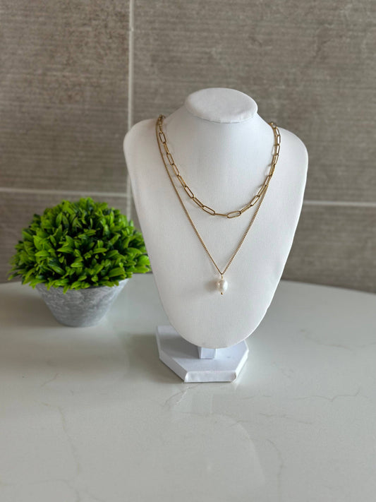 Timeless Duo: Paperclip Chain and Pearl Drop Necklace