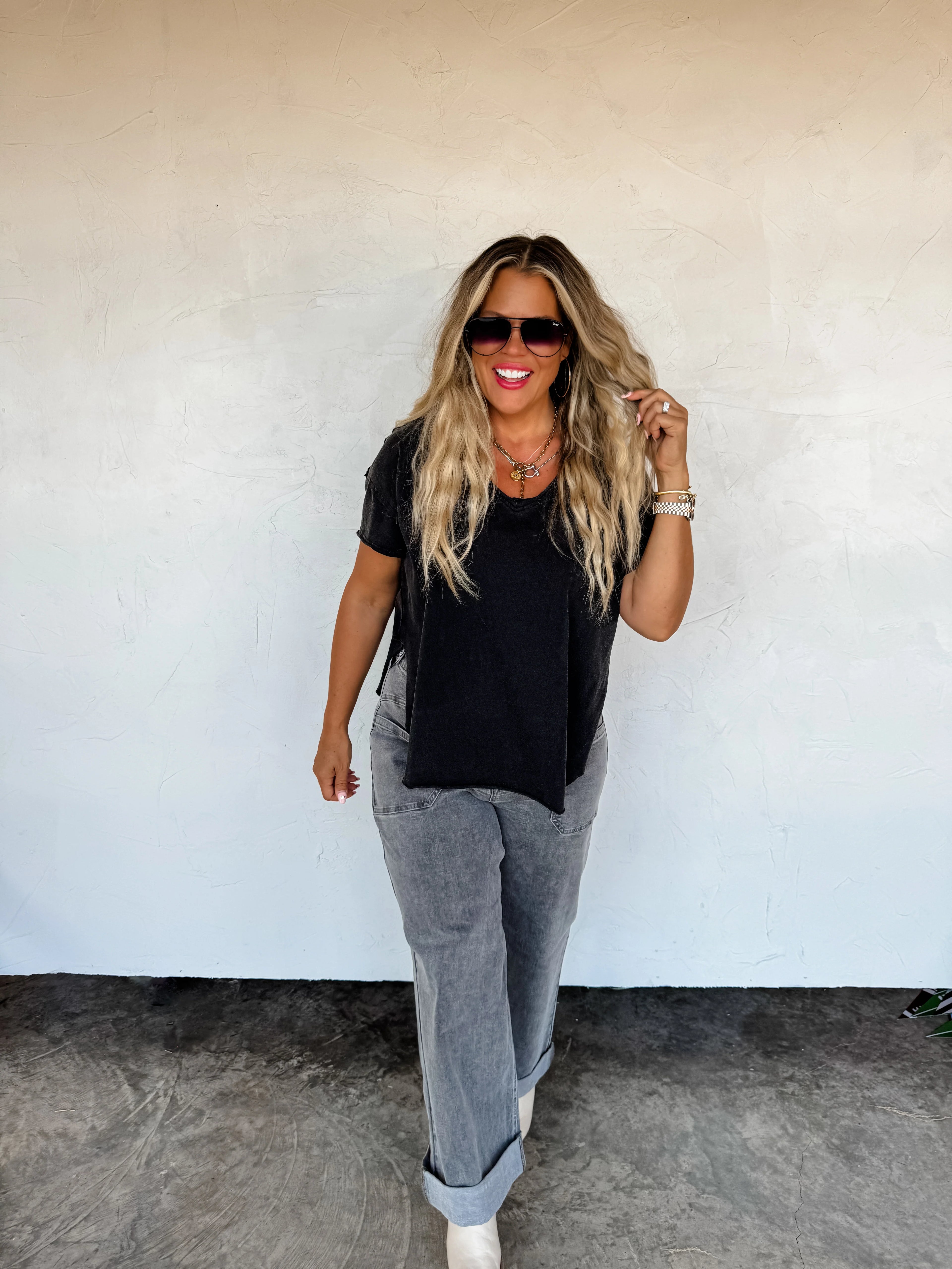 PREORDER: Joey V-Neck Washed Cotton Boyfriend Tee by Blakeley (ETA: Early December) - BFF Here