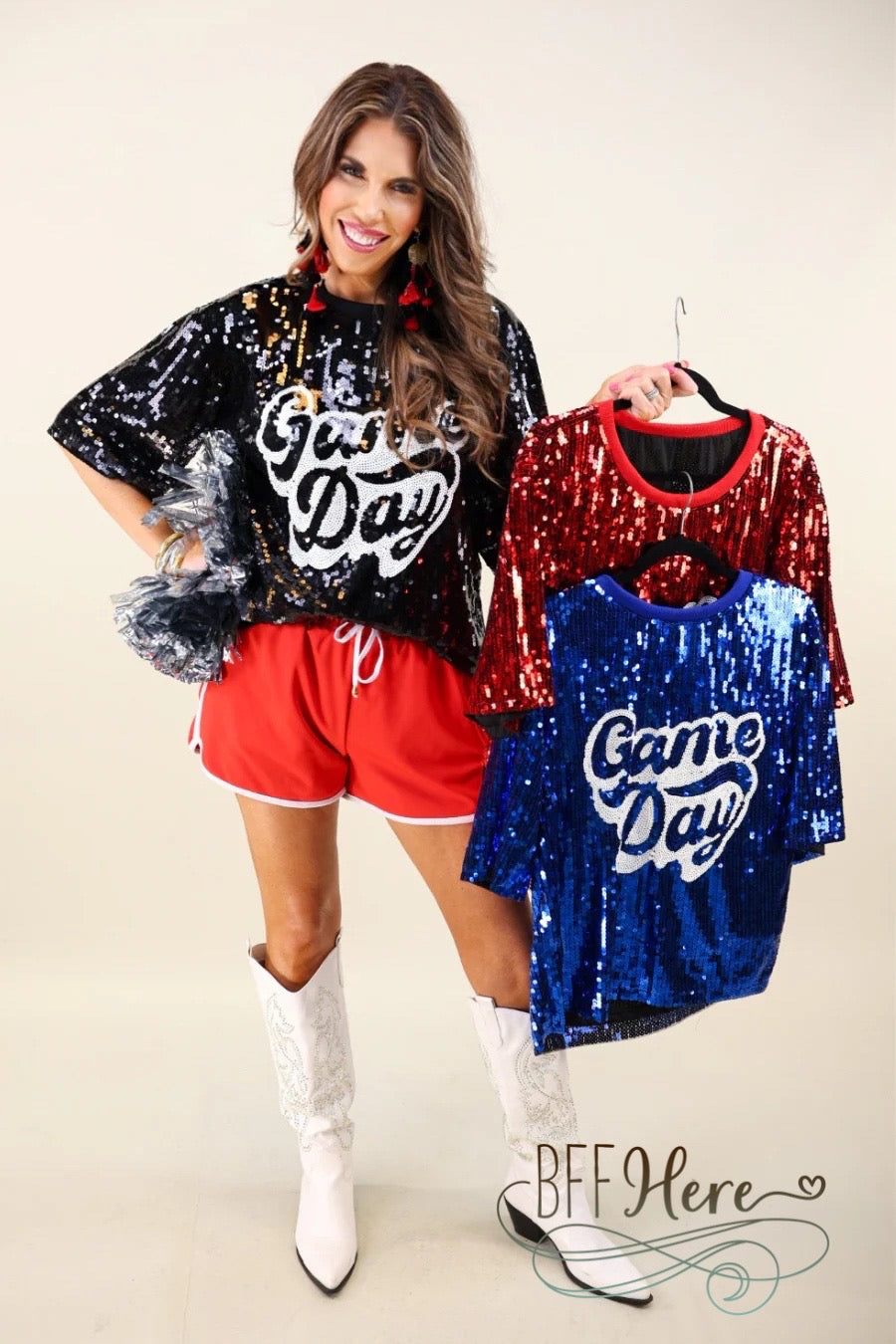 Sequin Game Day Top by Jess Lea / Choice of Color - BFF Here