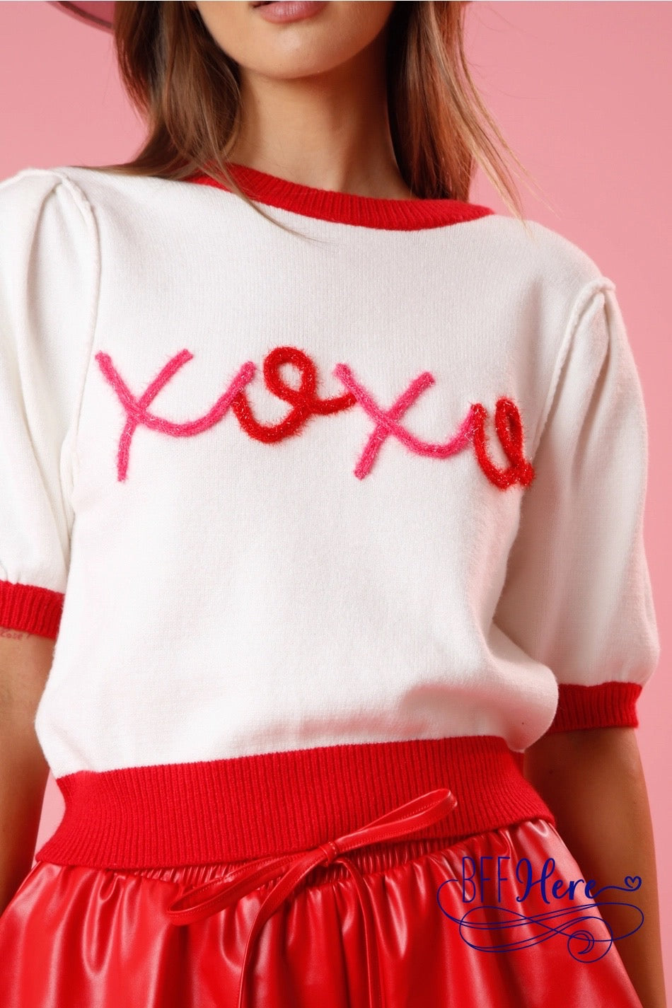 Chic Hugs & Kisses: Color Block XOXO Lurex Embroidery Sweater - BFF Here