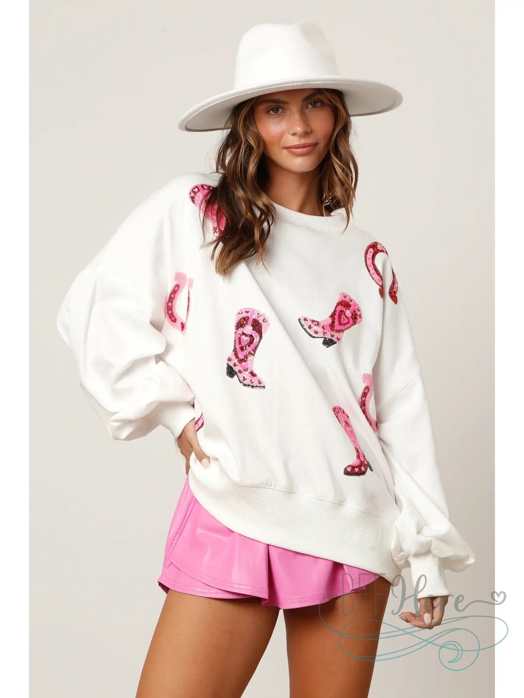 Glamour on the Range: Sequin-Adorned Boots and Horseshoes Sweatshirt - BFF Here