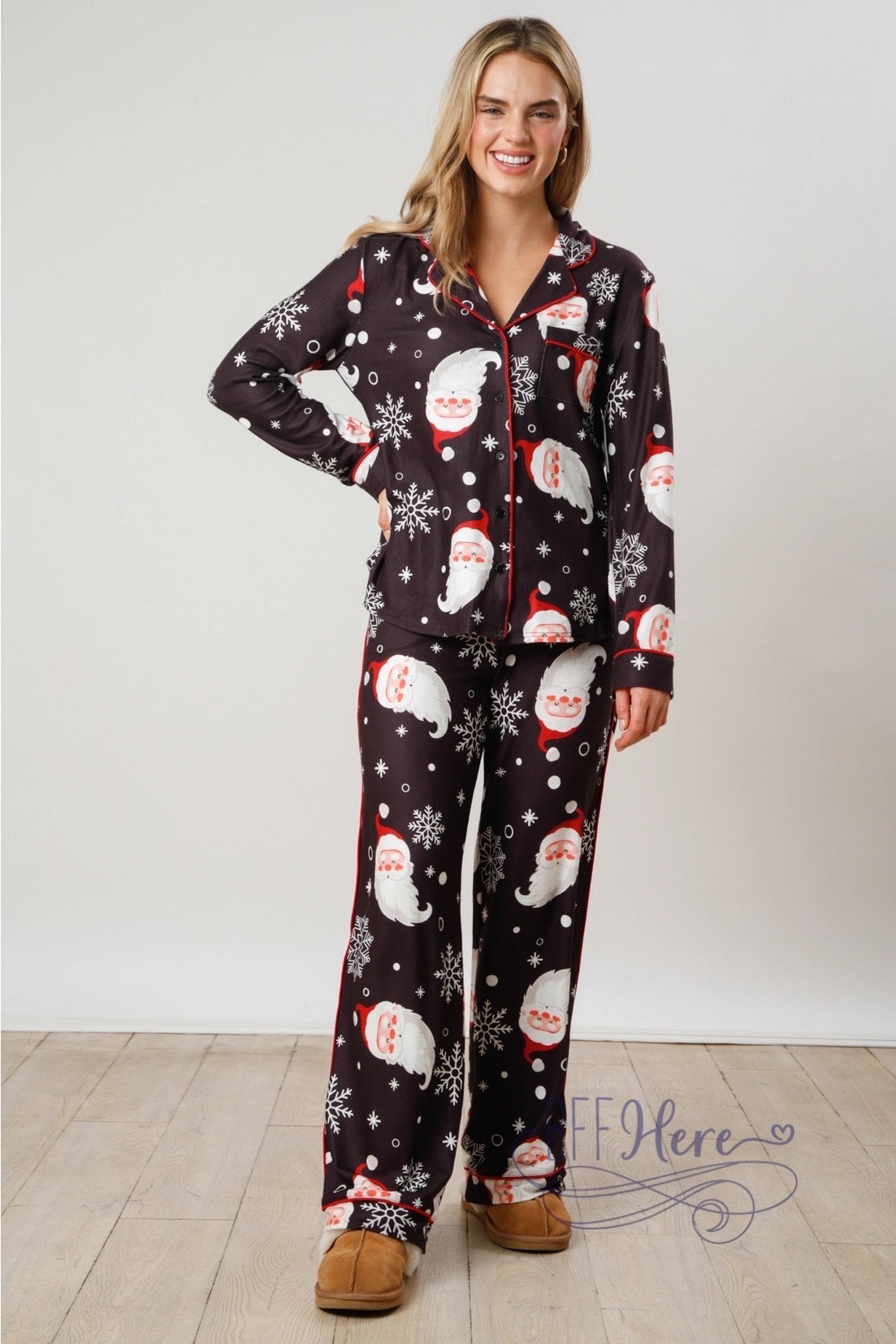 Santa Print PJ Shirt: Dreaming of a Jolly Night - BFF Here