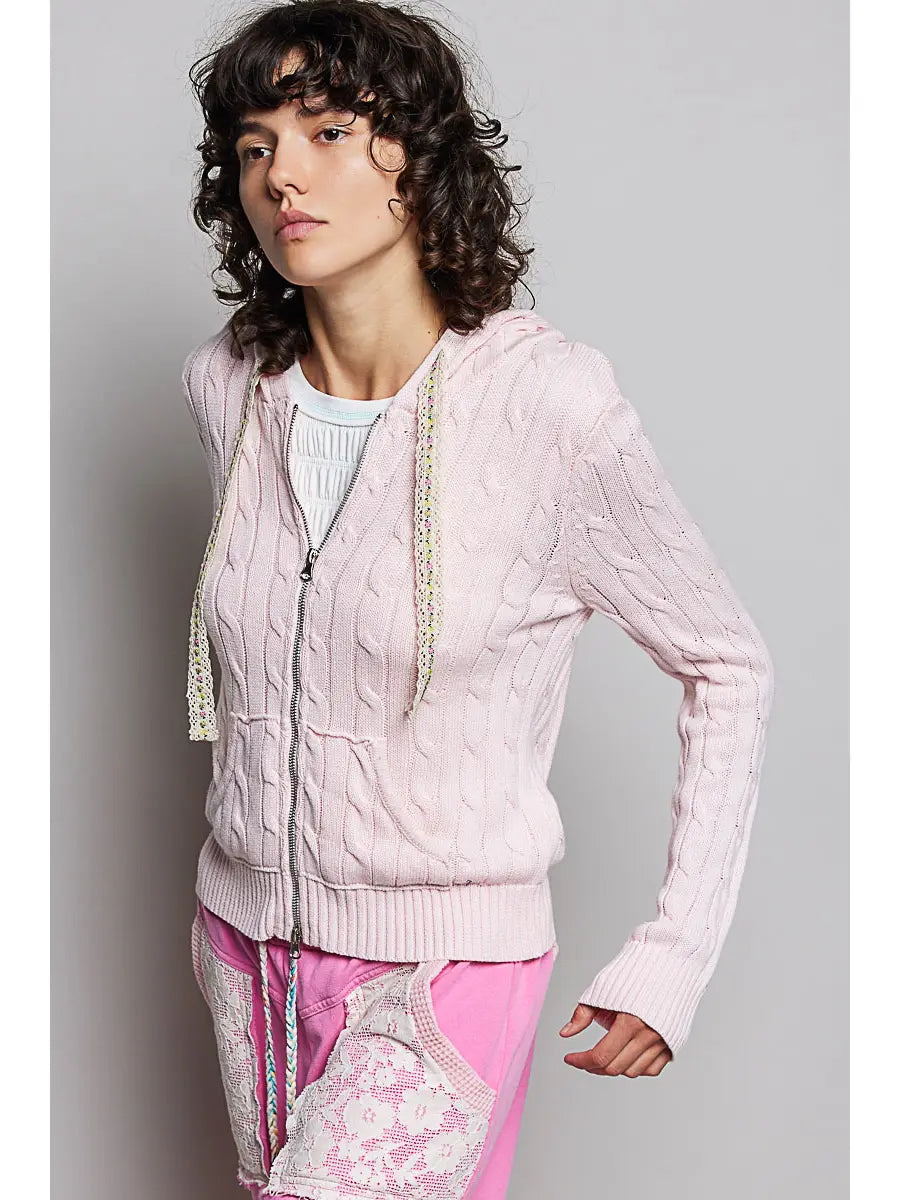 Full Sleeve Solid Acrylic Sweater Hoodie Zip Up Knit Top by POL (Ships 2-3 weeks) - BFF Here