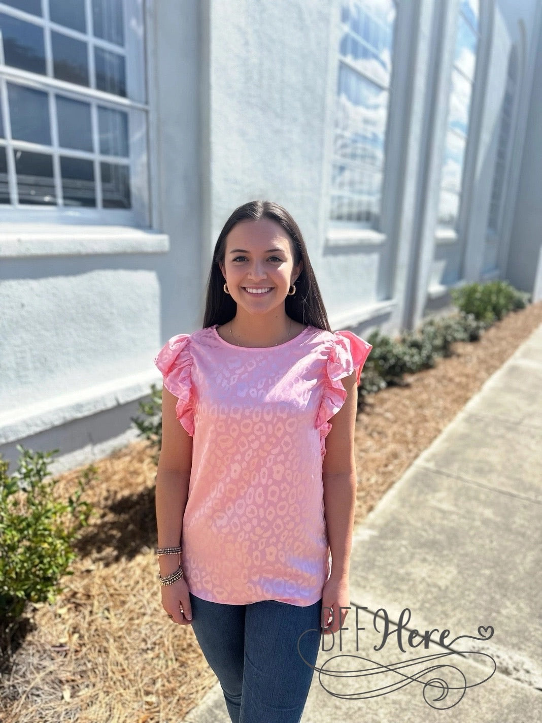 Pink Prowess: Leopard Print Top with Flirty Ruffle Accents - BFF Here