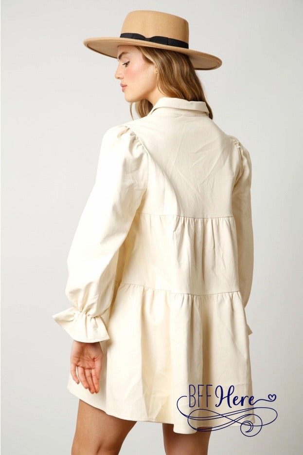 Midnight Spark: Leather Shirt Dress with Sequin Stars / Choice of Color) - BFF Here