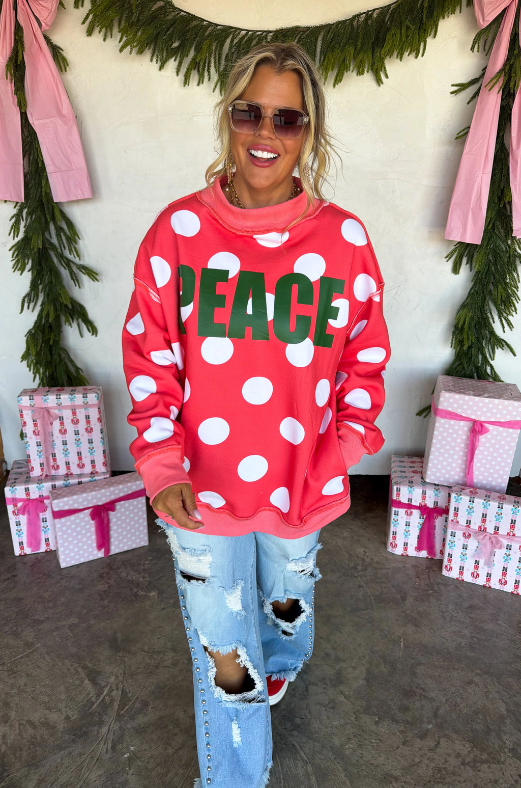 PREORDER: Peace & Polka Dot Mock Neck Pullover by Blakeley (ETA: October)