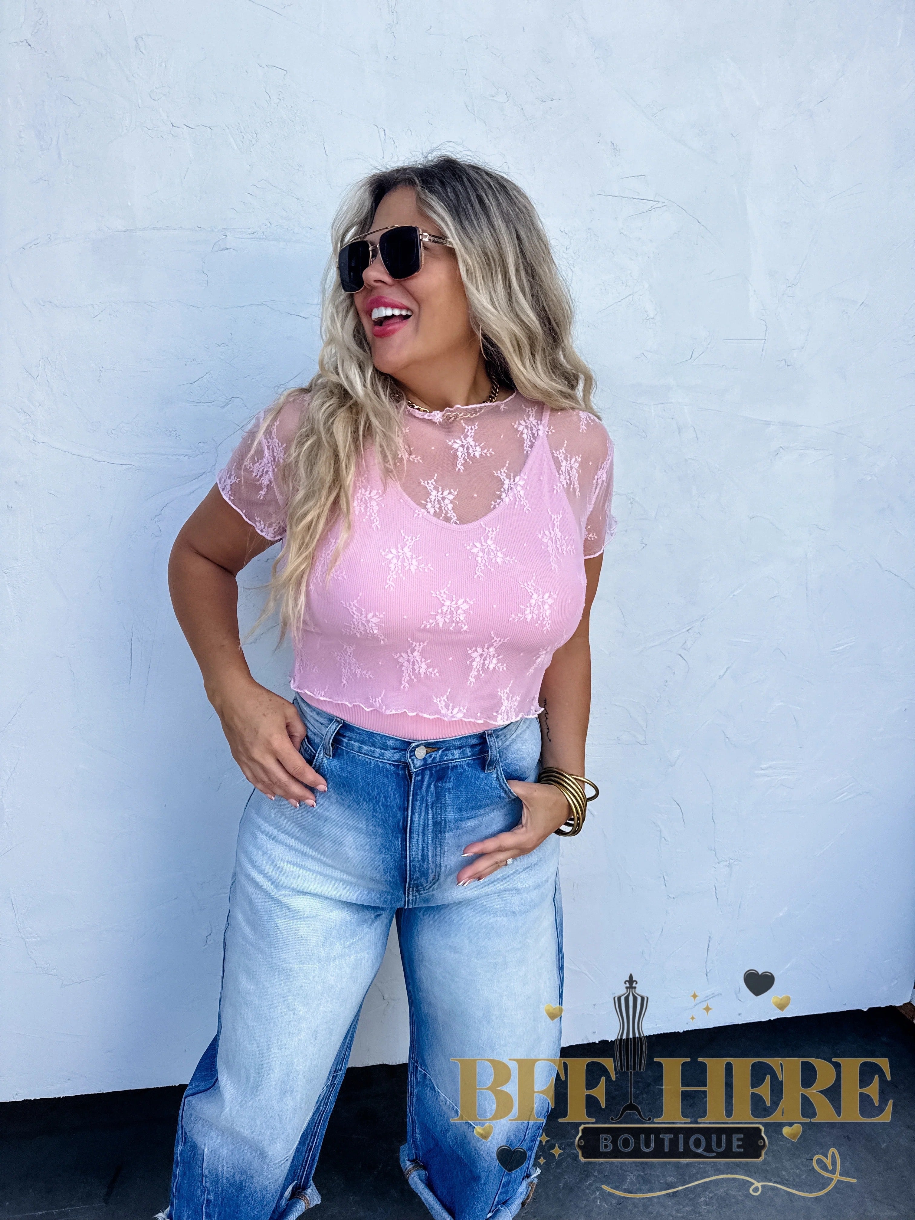 Alle Short Sleeve Lace Mesh Top by Blakeley / Choice of Color - BFF Here