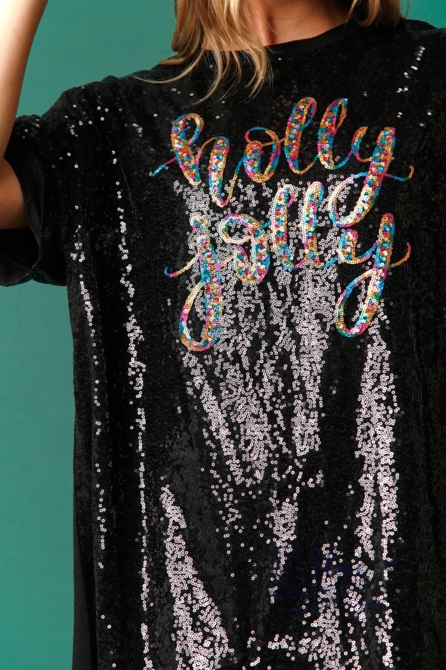 Holly Jolly Sequin T-Shirt Dress: Festive Chic / Choice of Color - Small / White Holly Jolly Sequin T-Shirt Dress: Festive Chic / Choice of Color - Small / White