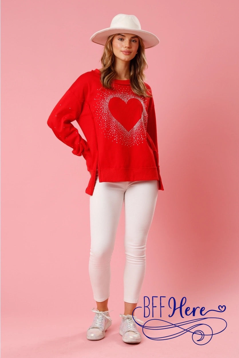 Sparkle & Shine: Rhinestone Heart Pullover - BFF Here