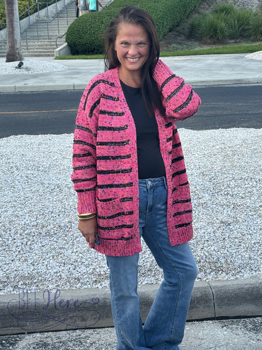 Cozy Meets Chic: The Chunky Dot Knit Cardigan - Bubble Gum - BFF Here