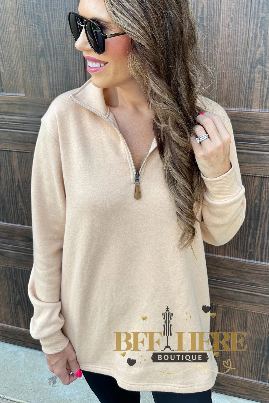Miley Quarter Zip Pullover by Jess Lea / Taupe - BFF Here