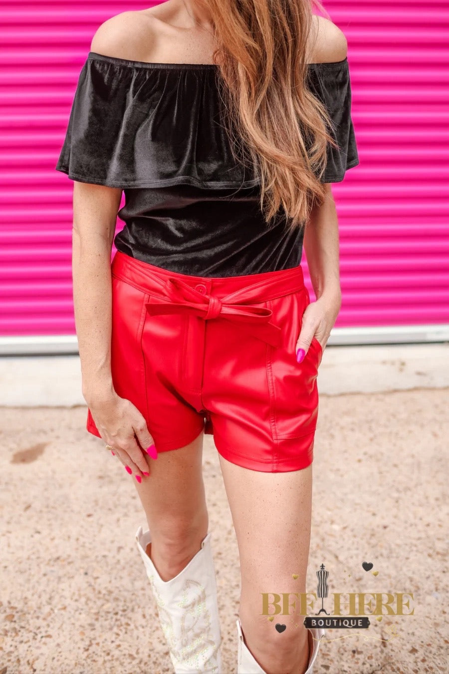 New York Minute Faux Leather Shorts / Red by Jess Lea