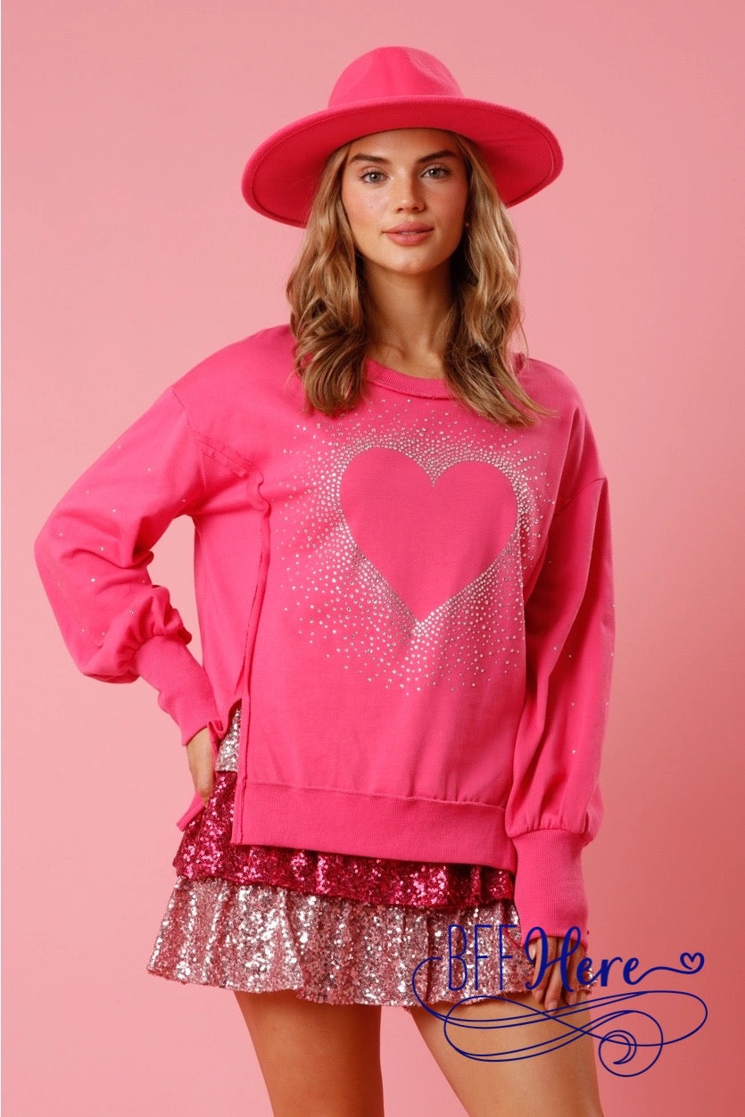 Sparkle & Shine: Rhinestone Heart Pullover - BFF Here