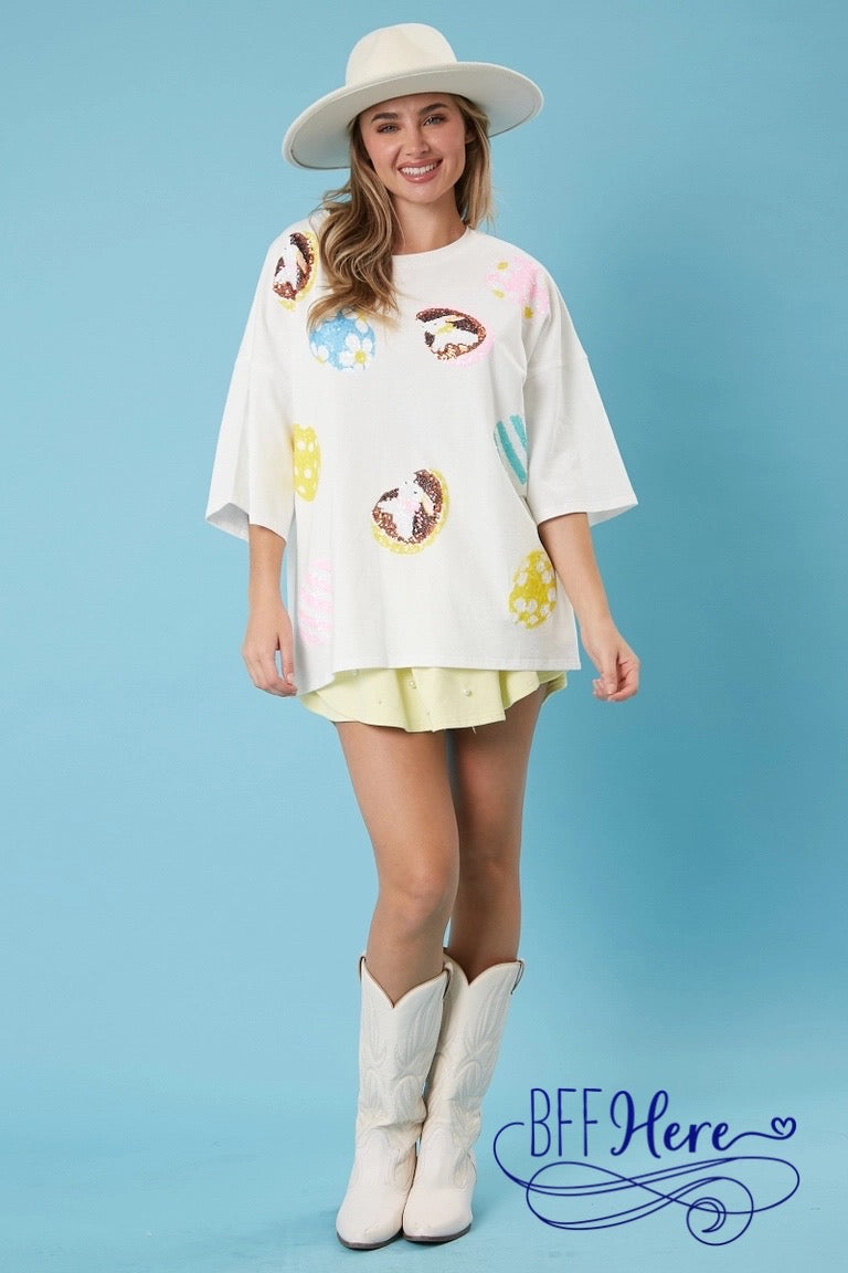 Sparkle & Hop: Sequin-Adorned Easter Tee - BFF Here