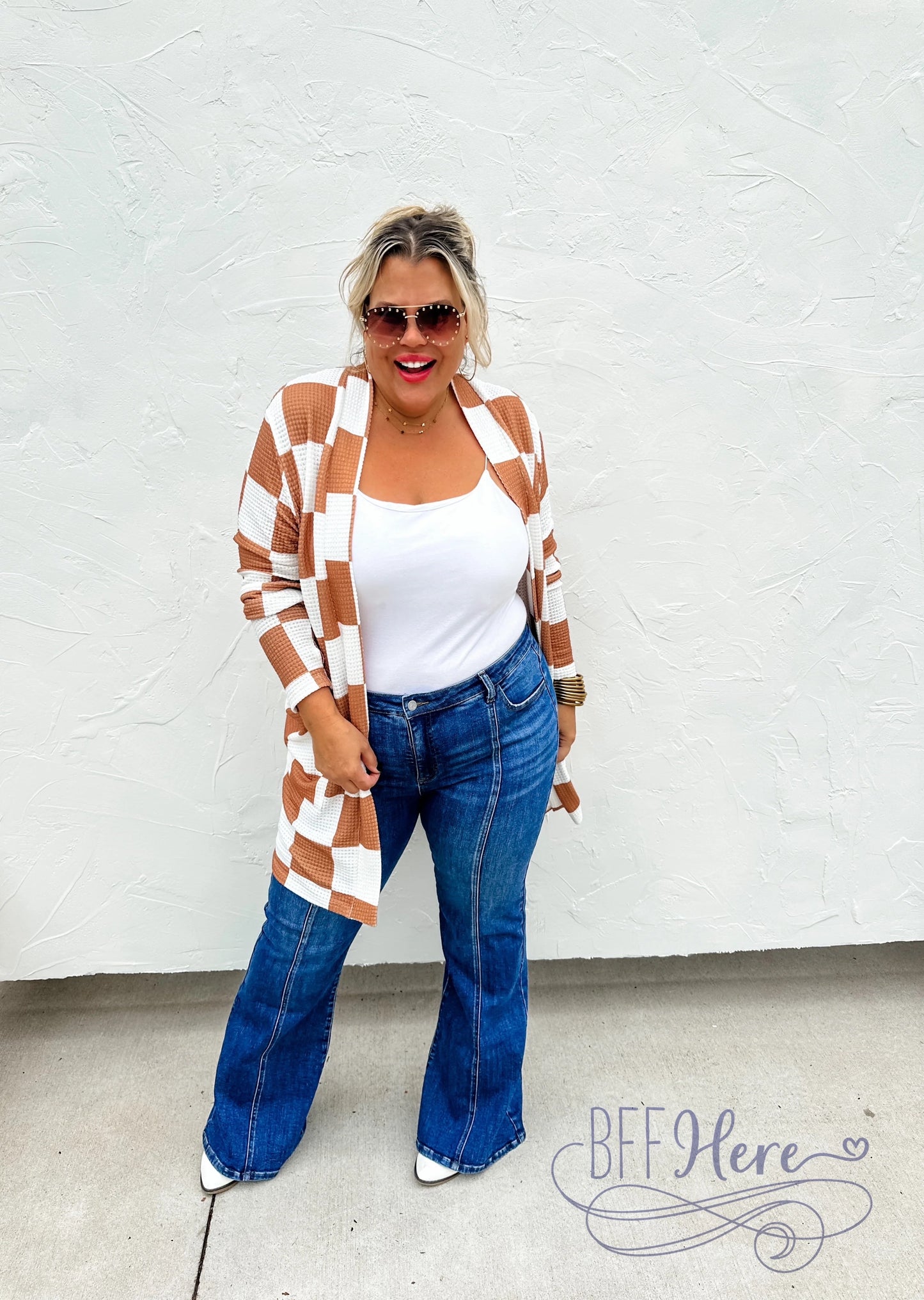 PREORDER— Lola Cardigan / Tan Checkered (Ships Middle of December) - BFF Here