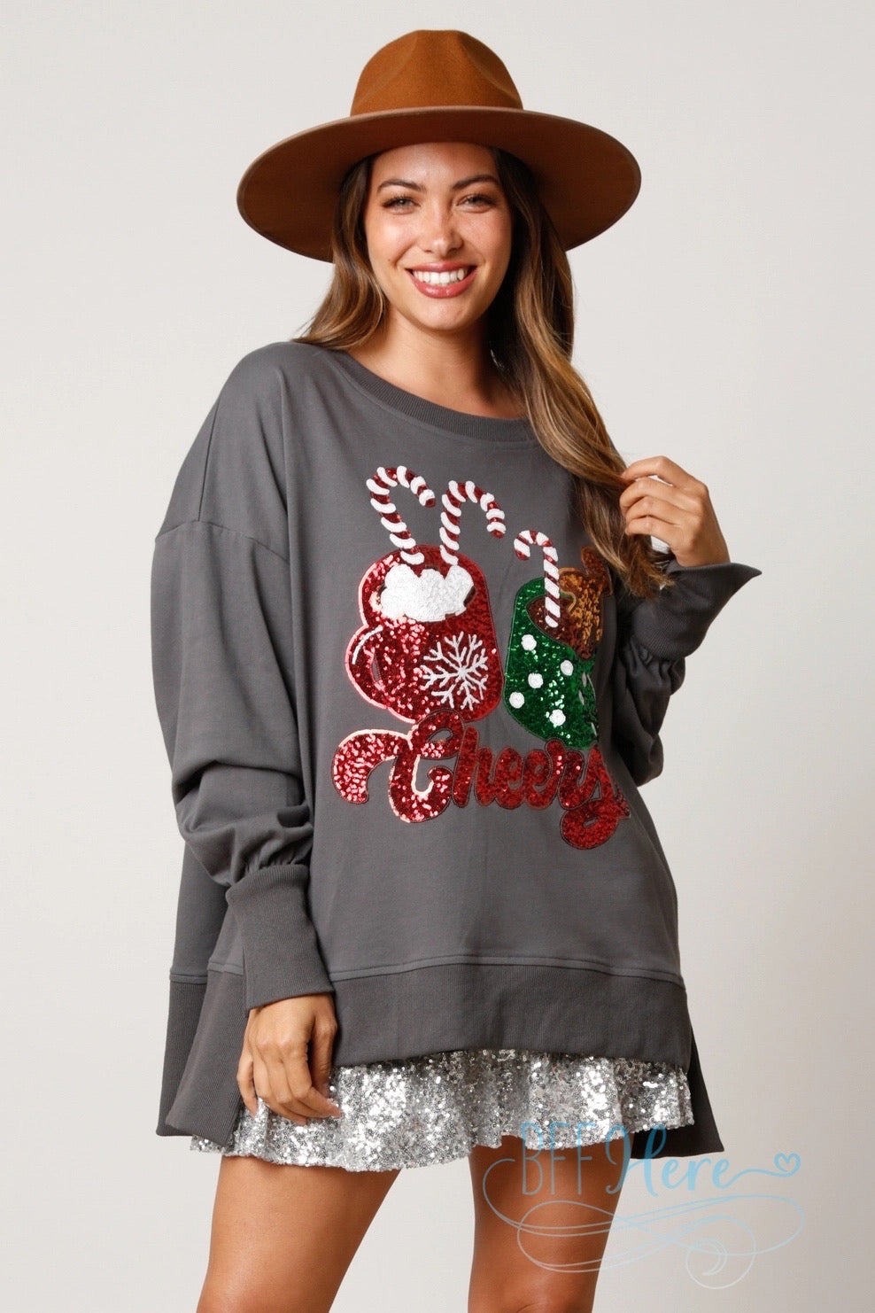 Warm Wishes, Sparkling Style: Cheers Hot Cocoa Sequin Sweatshirt - BFF Here