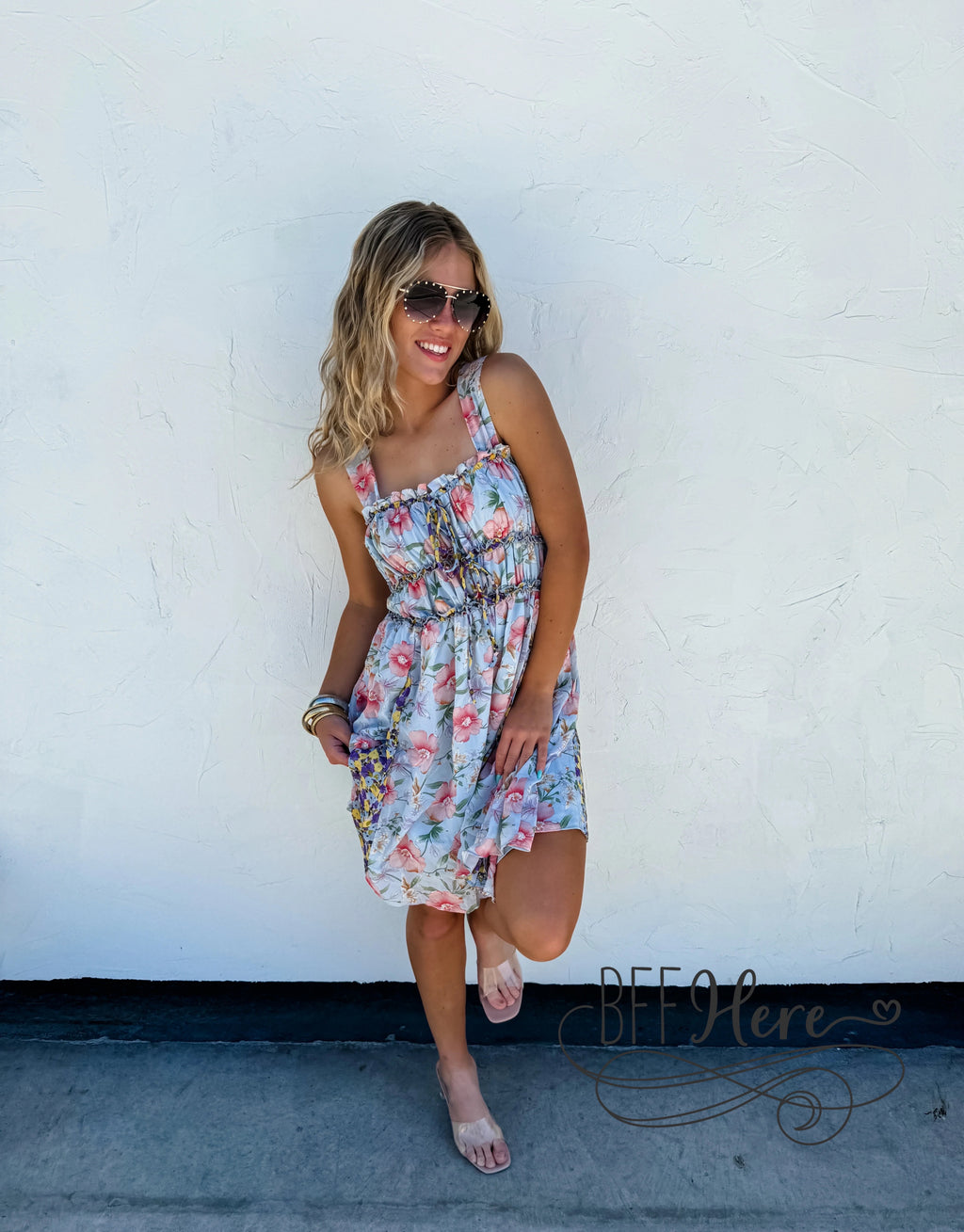 Floral Fantasy: Tank Dress with Criss-Cross Back - BFF Here
