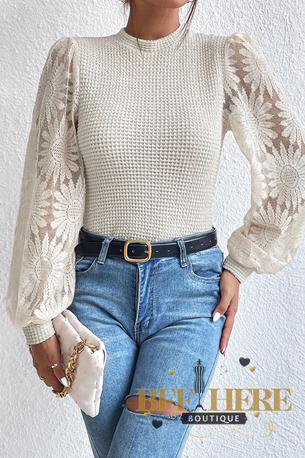 Delicate Bloom Lace Sleeve Top - BFF Here