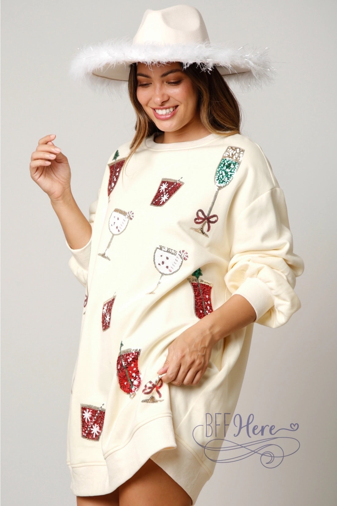 Christmas Cheers Cocktails Sweatshirt Dress: Toast the Holidays in Style! / Choice of Color - BFF Here