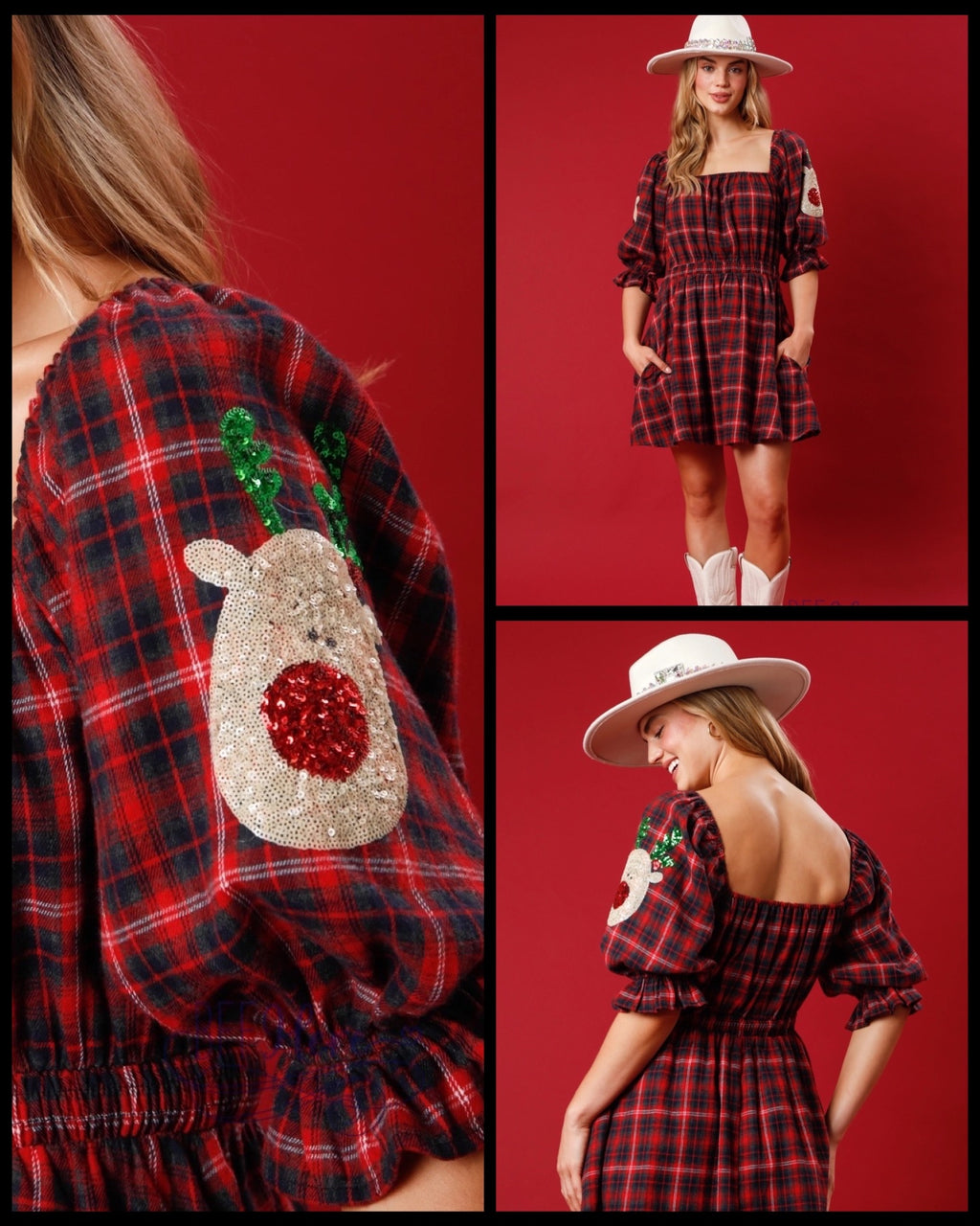 Rudolph's Runway: The Sizzling Sequin Reindeer Plaid Mini Dress! - BFF Here