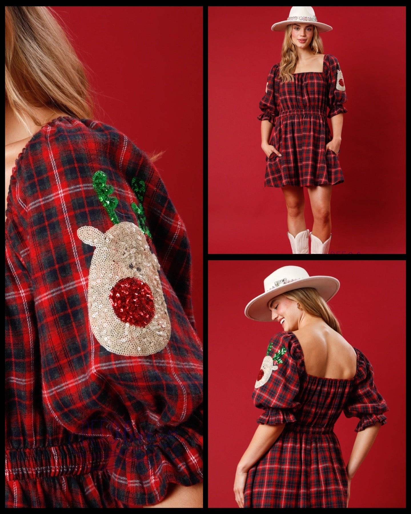 Rudolph's Runway: The Sizzling Sequin Reindeer Plaid Mini Dress! - BFF Here