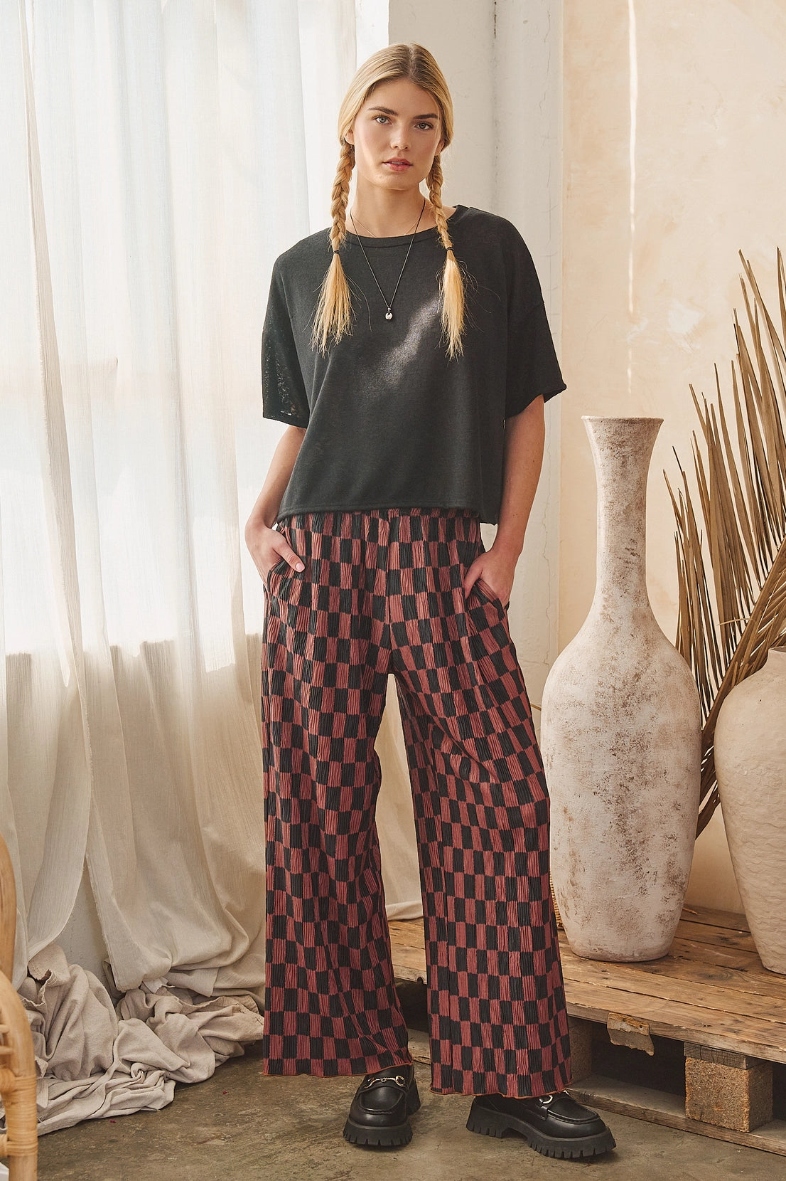 Retro Checkered Wide-Leg Pants by Jade by Jane (Ships 2-3 weeks) - BFF Here