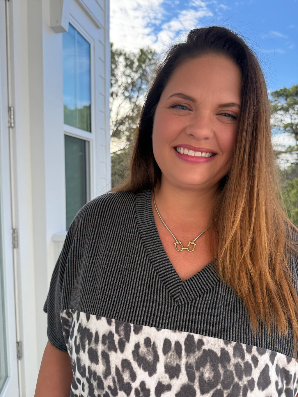 Charcoal Leopard Colorblock V-Neck Top  by Sew In Love (Ships 2-3 weeks) - BFF Here