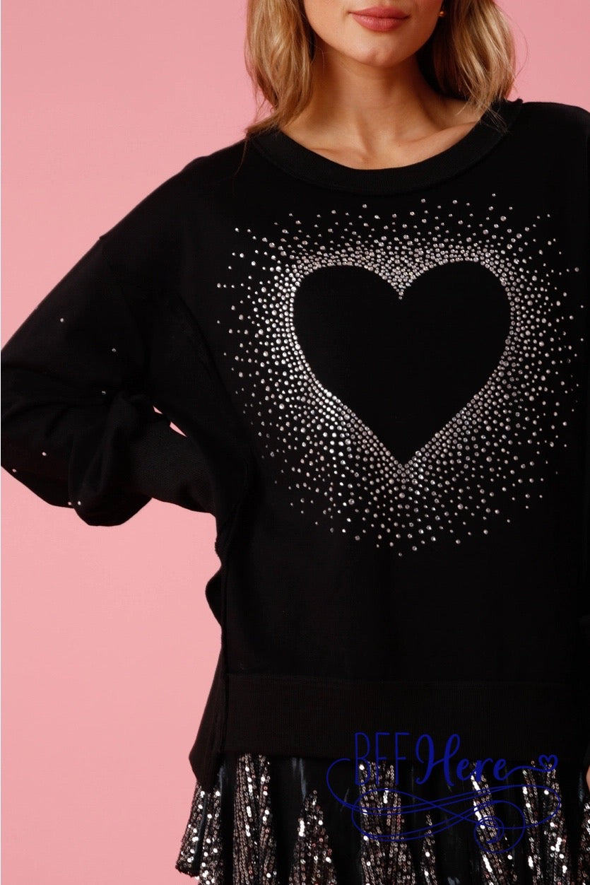 Sparkle & Shine: Rhinestone Heart Pullover - BFF Here