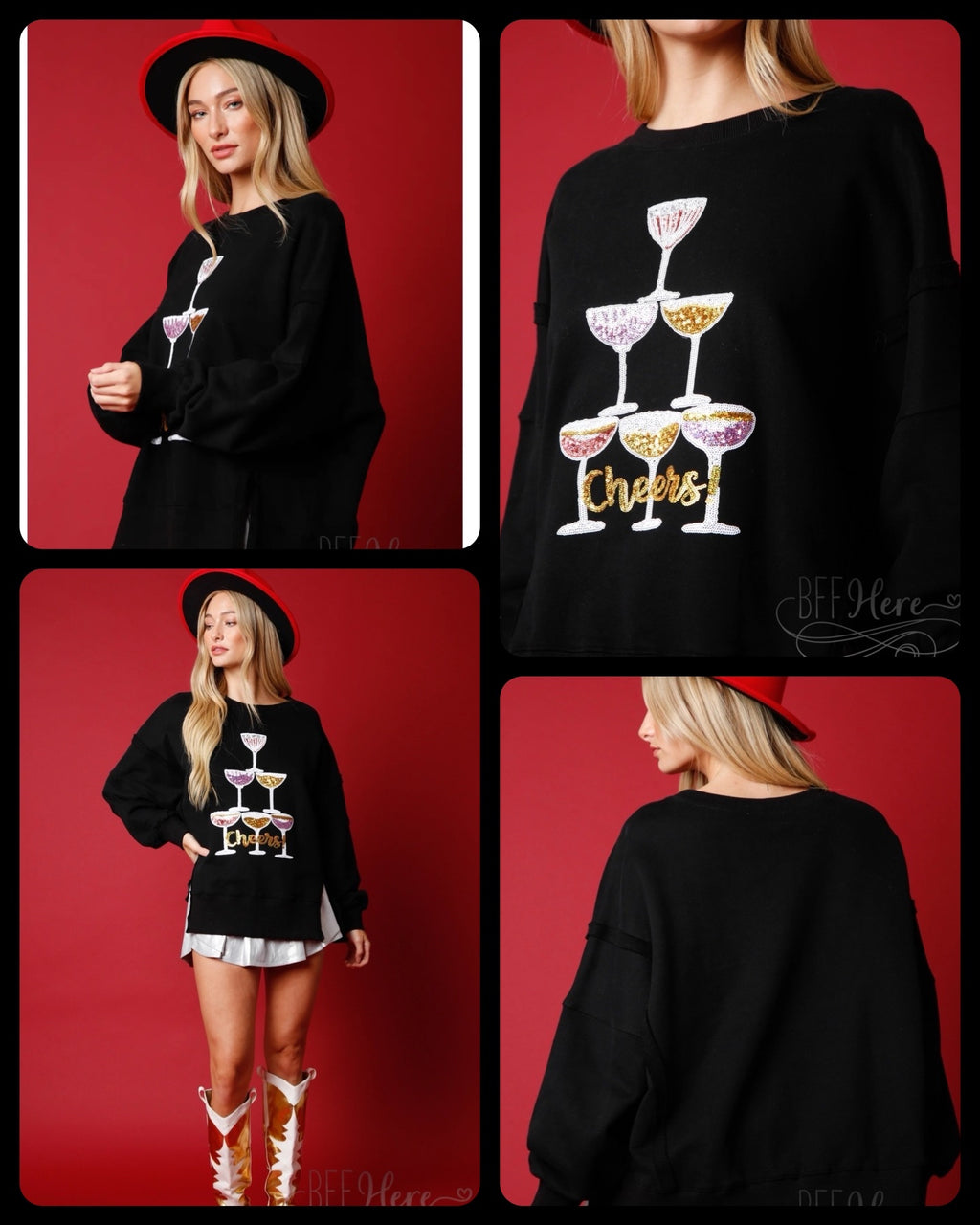 Joyful Toast: Cheers to the Holidays Christmas Sweatshirt - BFF Here
