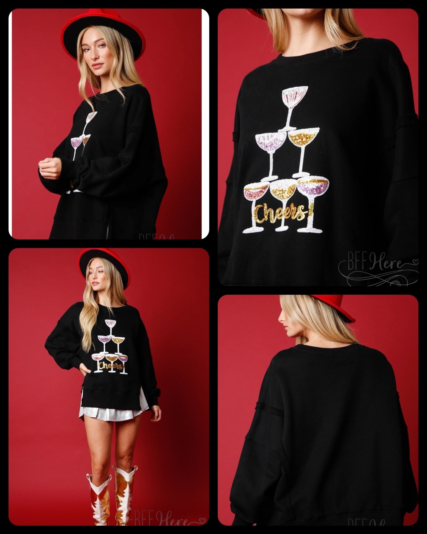 Joyful Toast: Cheers to the Holidays Christmas Sweatshirt - BFF Here