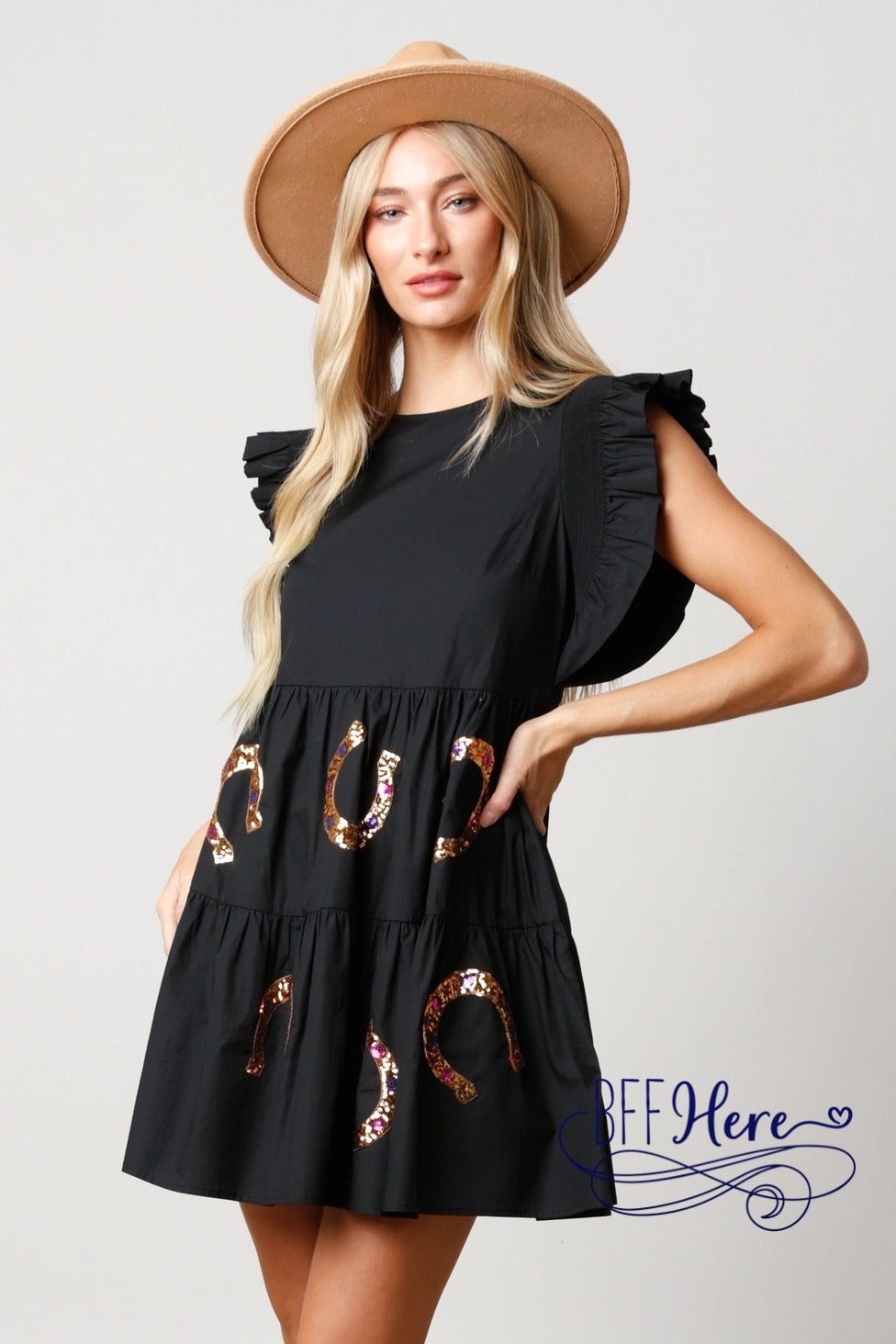 Lucky Charm: Horseshoe Poplin Mini Dress - BFF Here