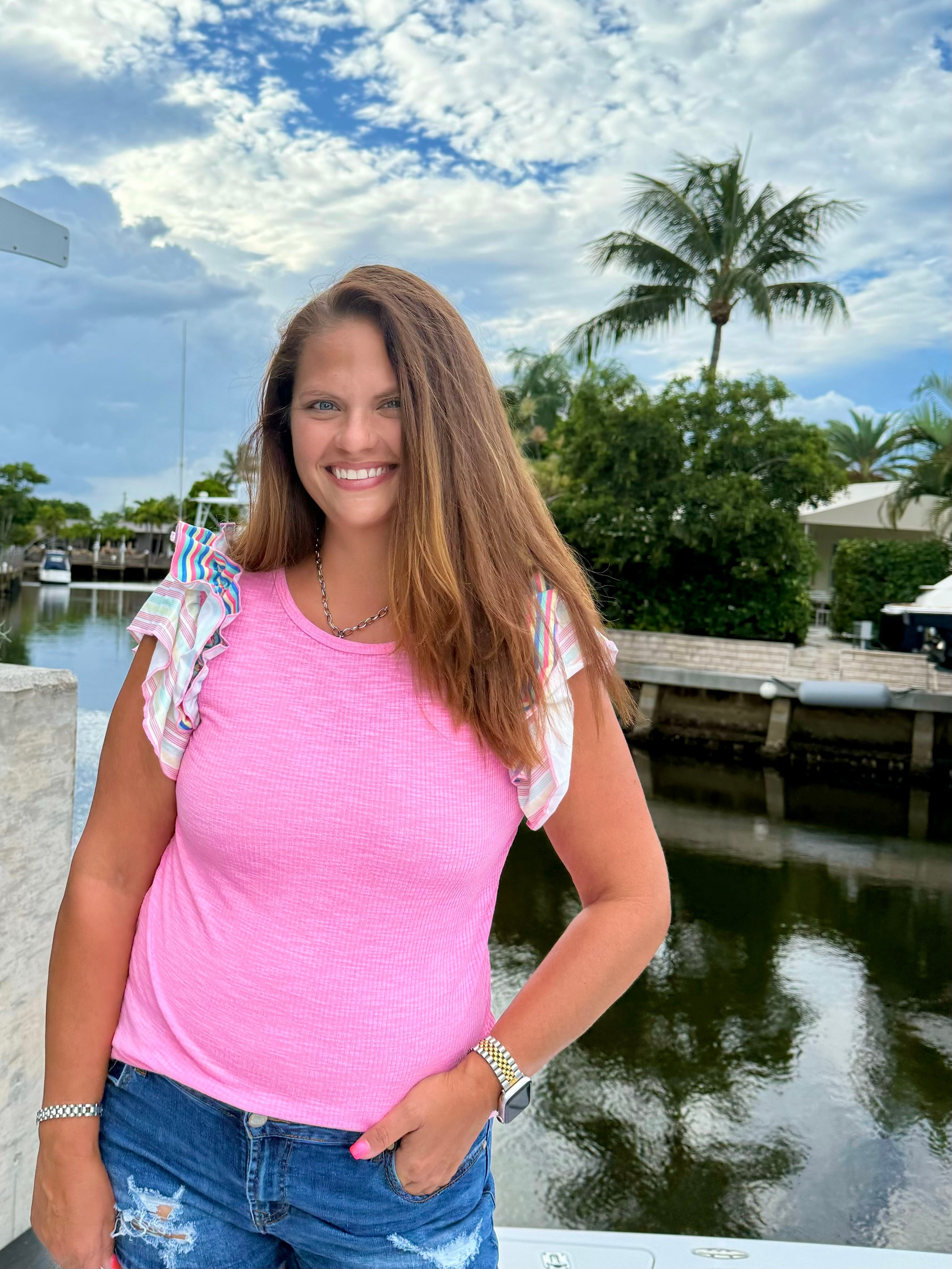 Candy Pop Ruffle Sleeve Tee - BFF Here