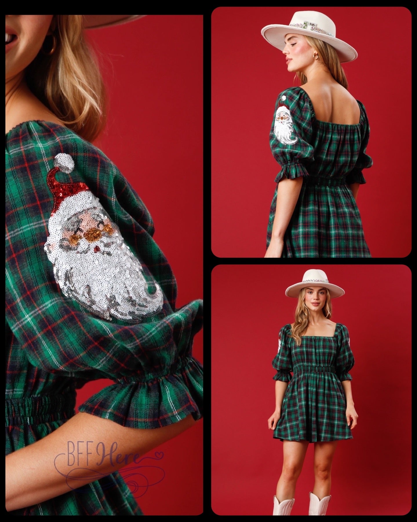 PREORDER: Jingle All the Way: The Sequin Santa Plaid Mini Dress (Ships End of October) - BFF Here