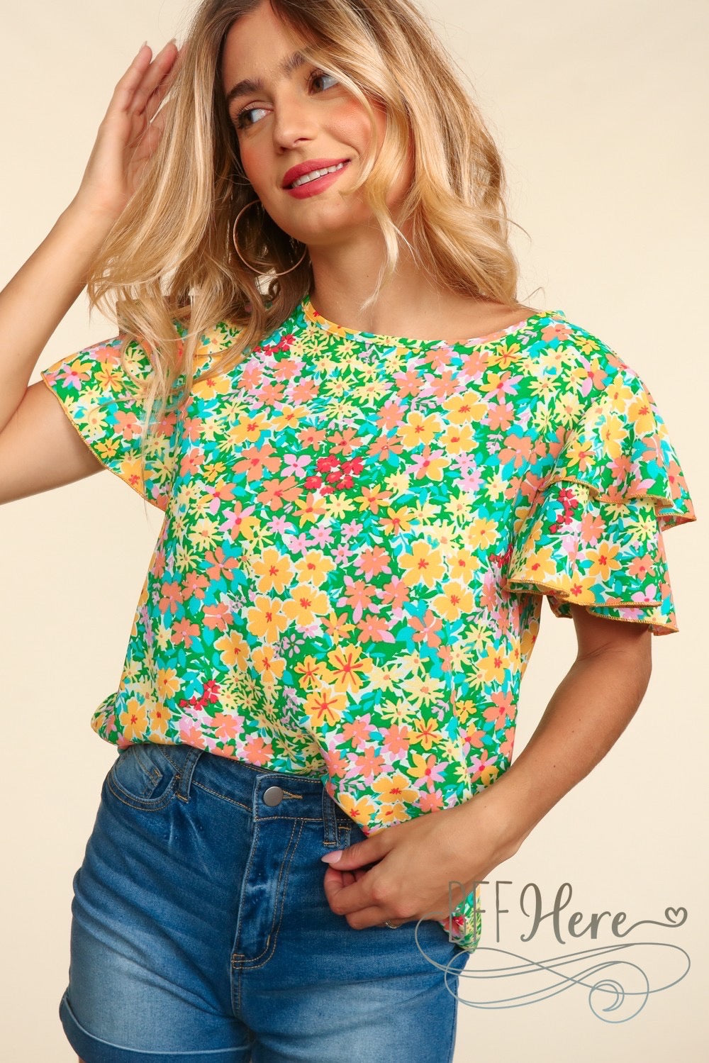 Sunshine Bloom Ruffle Tee - A Floral Embrace - BFF Here