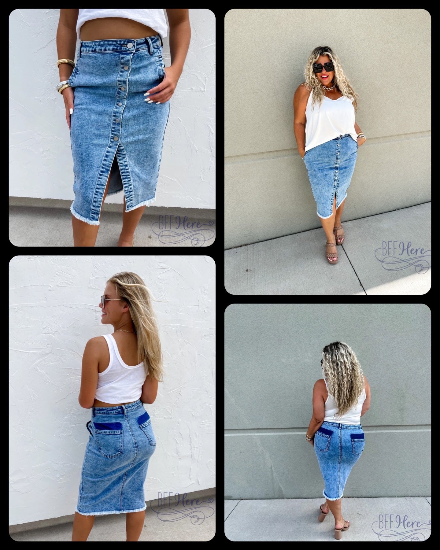 PREORDER: Denim Dreams: Asymmetrical Front-Button Denim Skirt  (Ships Middle Of October) - BFF Here