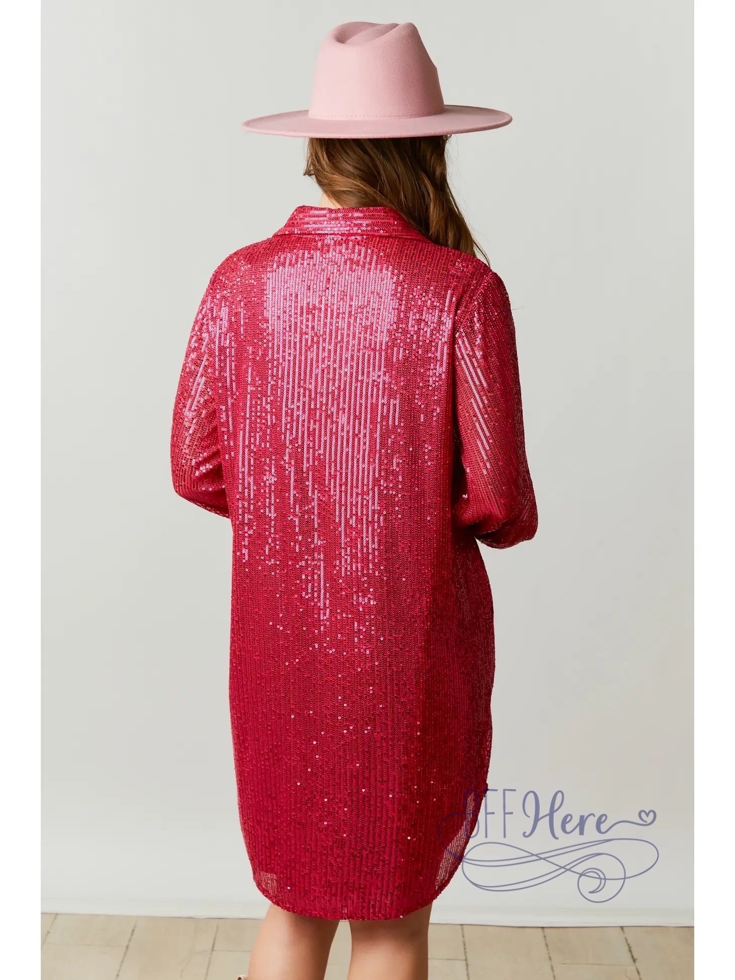 pink glitter shirt dress Pink Sequin Shirt Dress: Sparkly 80s Party Tunic, Size S-M