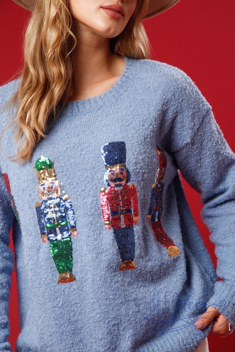 Twinkling Nutcracker Sequin Comfort Sweater - BFF Here