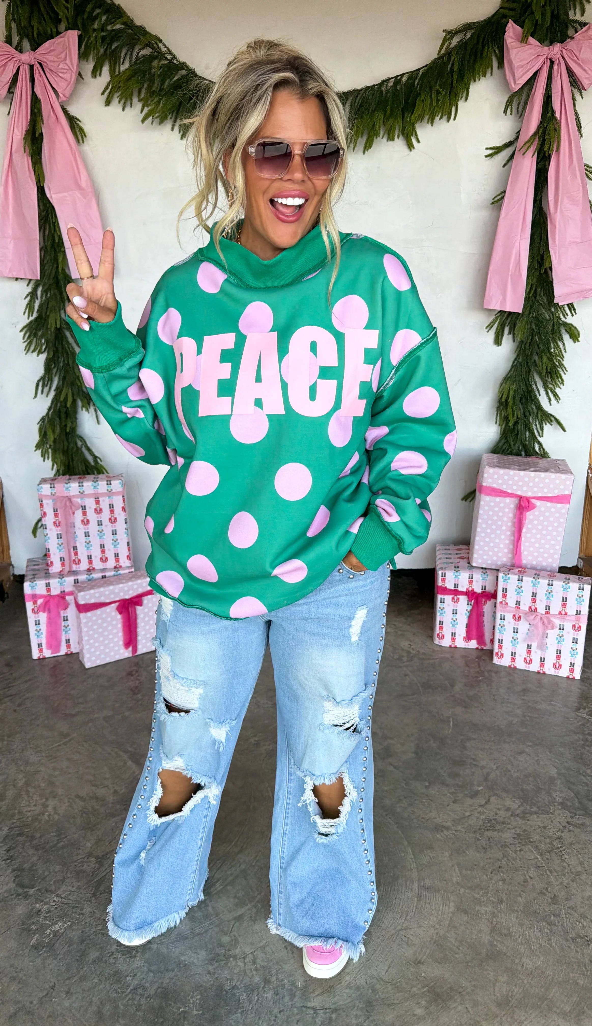 PREORDER: Peace & Polka Dot Mock Neck Pullover by Blakeley (ETA: October)