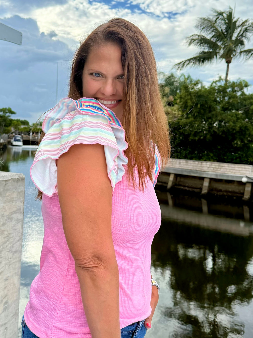 Candy Pop Ruffle Sleeve Tee - BFF Here