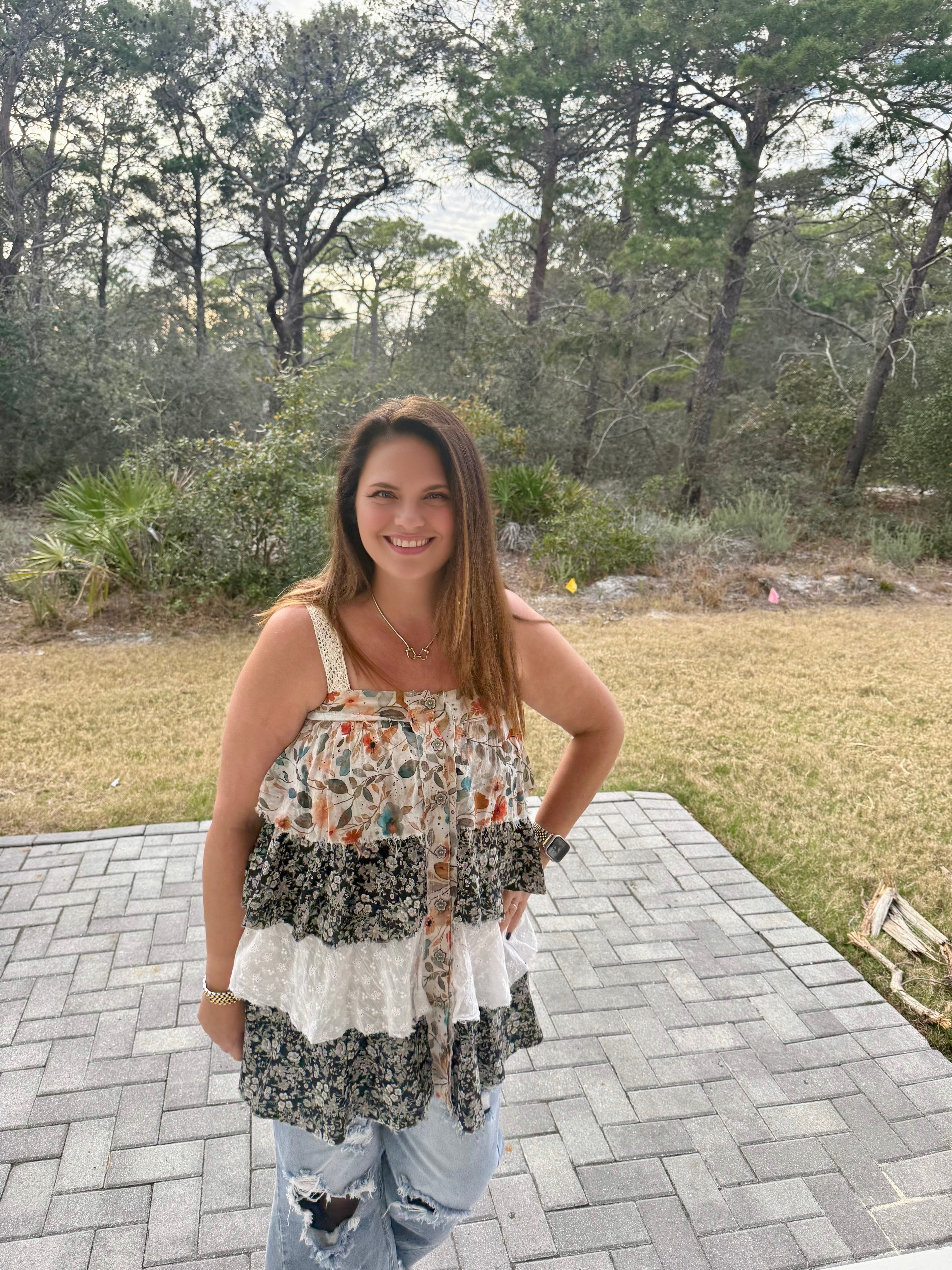 Boho Eyelet Patch Ruffle Floral Print Mini Dress by POL (Ships 2-3 weeks) - BFF Here