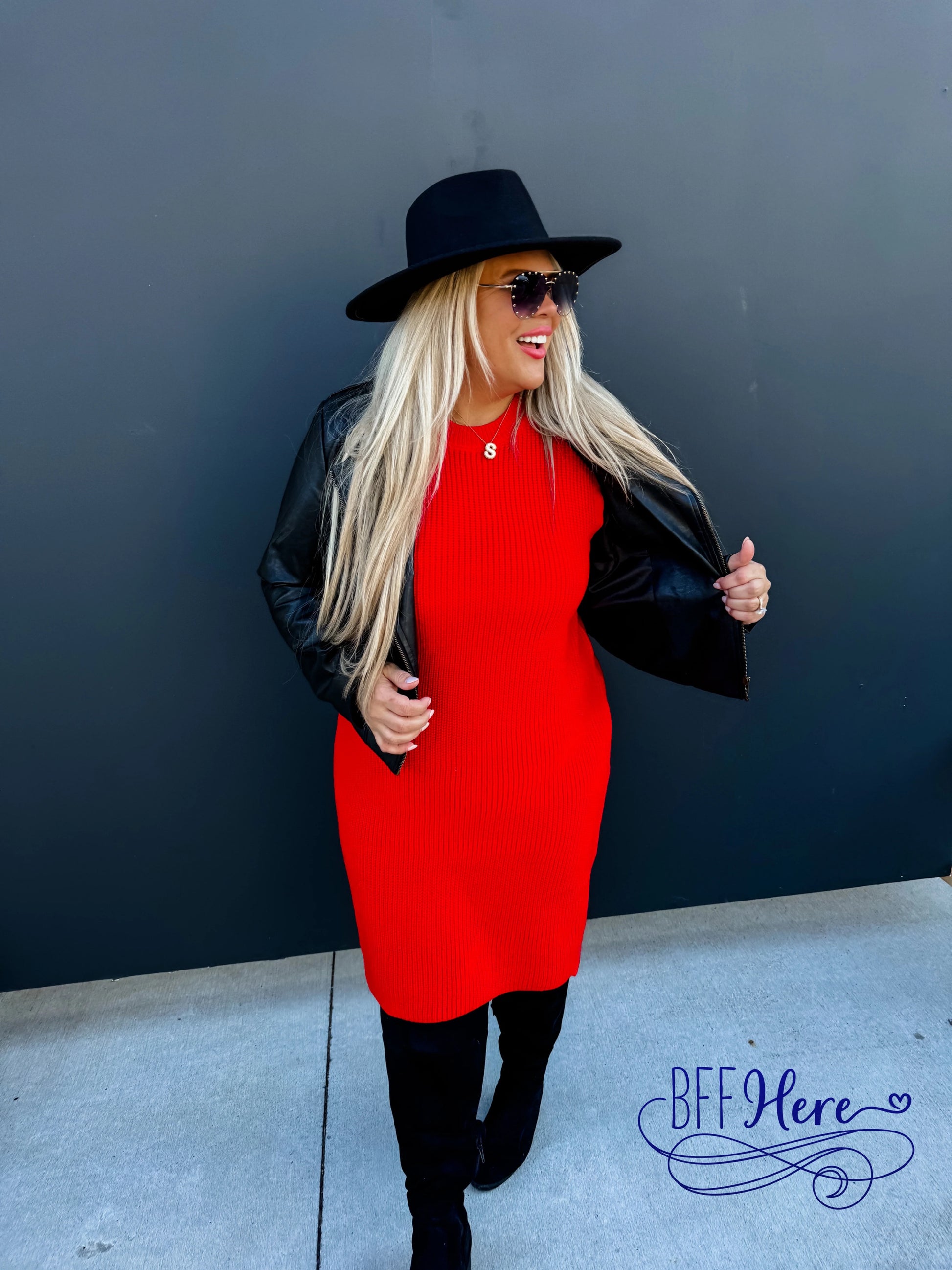 PREORDER: Cozy Crimson: Classic Red Sweater Dress (Ships Middle of January) - BFF Here