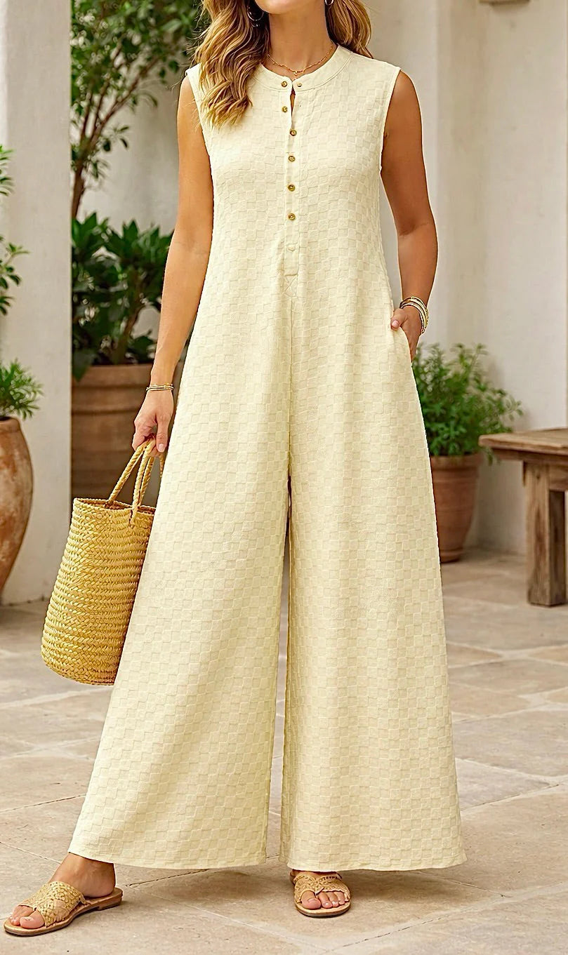 PREORDER: Everyday Elegance Textured Wide Leg Jumpsuit / Cream  (ETA: August)