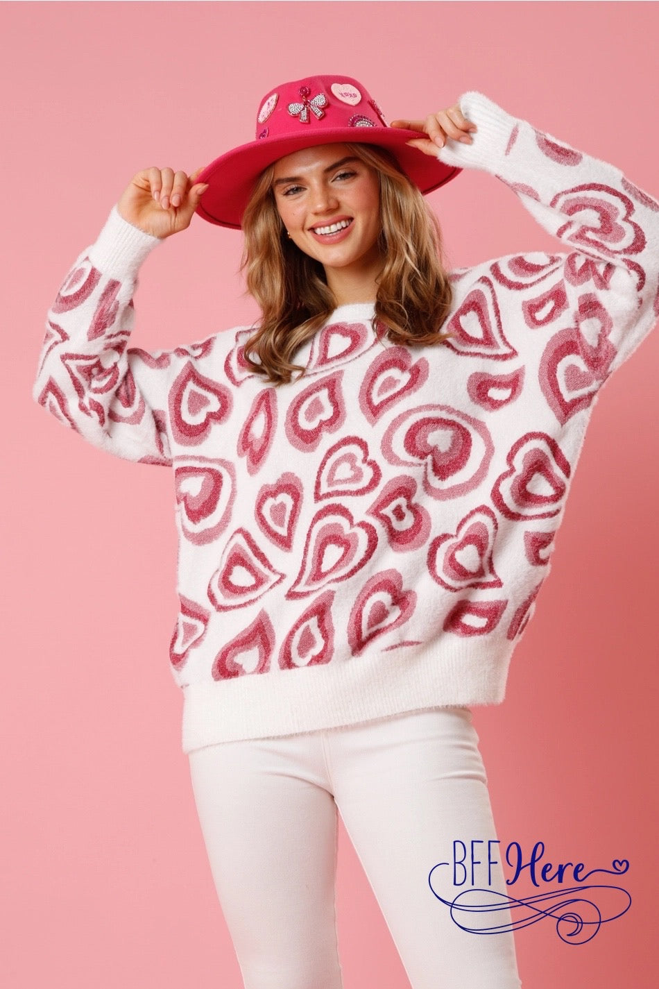 Heartfelt Hug: Nested Hearts Mohair Sweater - BFF Here