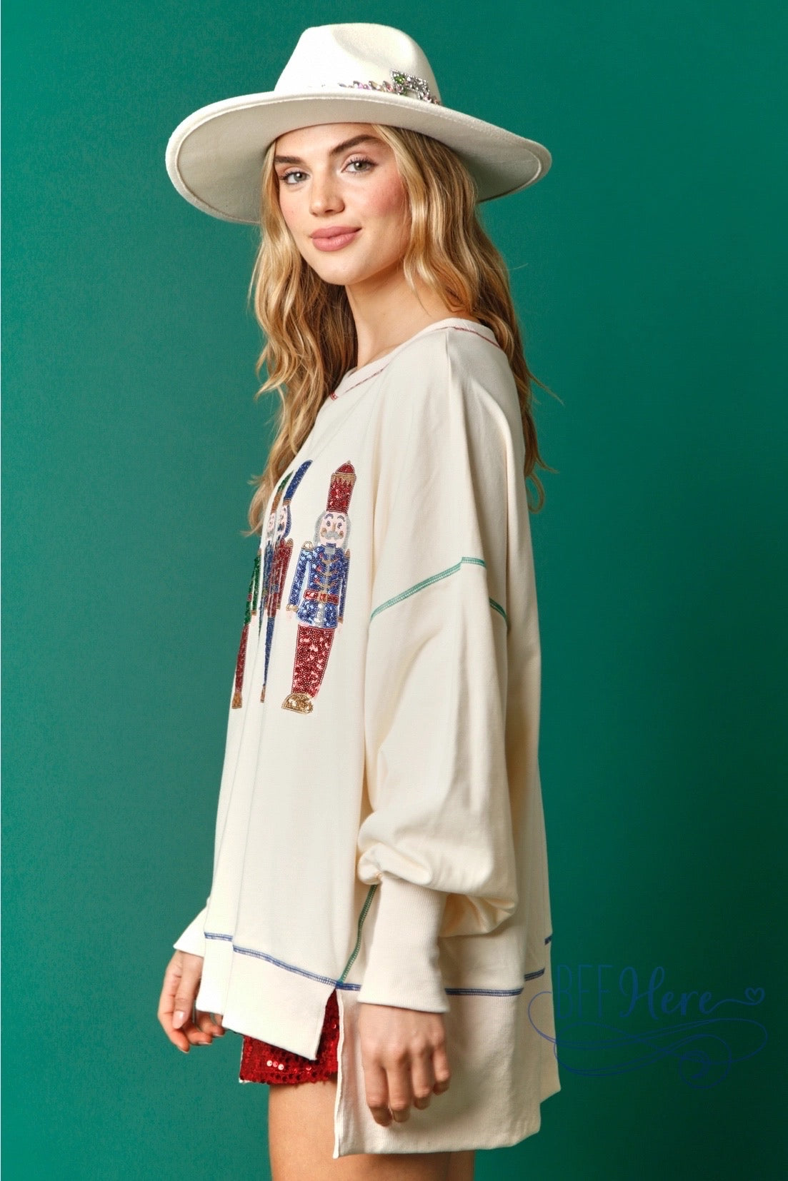 Sparkle in the Spotlight: Nutcracker Sequin Sweatshirt for Holiday Cheer / Choice of Color - BFF Here