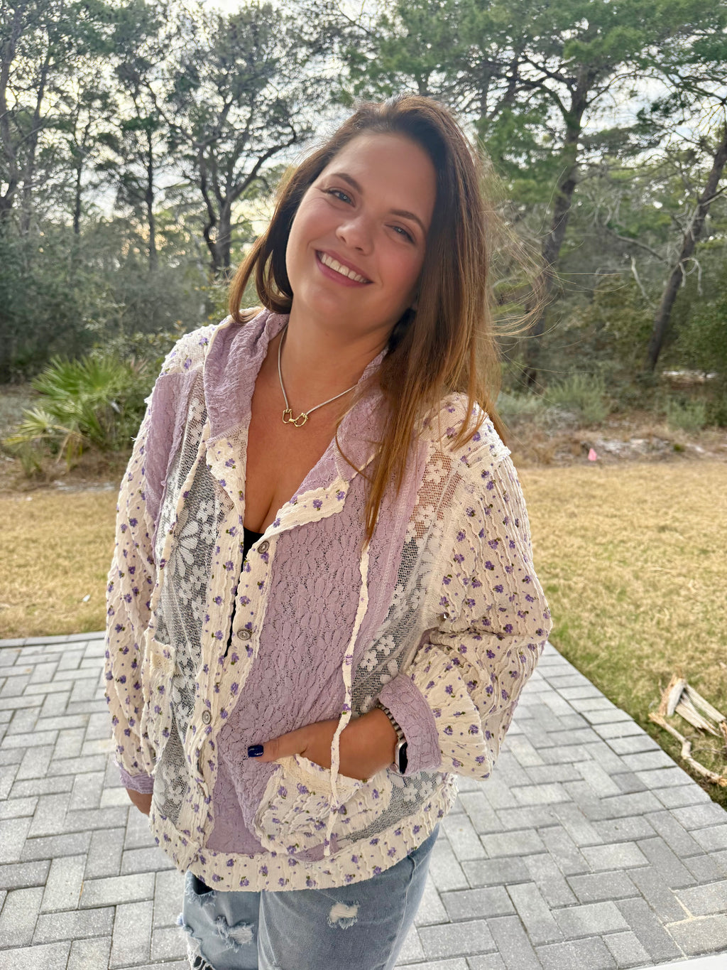 Balloon Sleeves Lace Floral Knit Hoodie Jacket by POL (Ships 2-3 weeks)