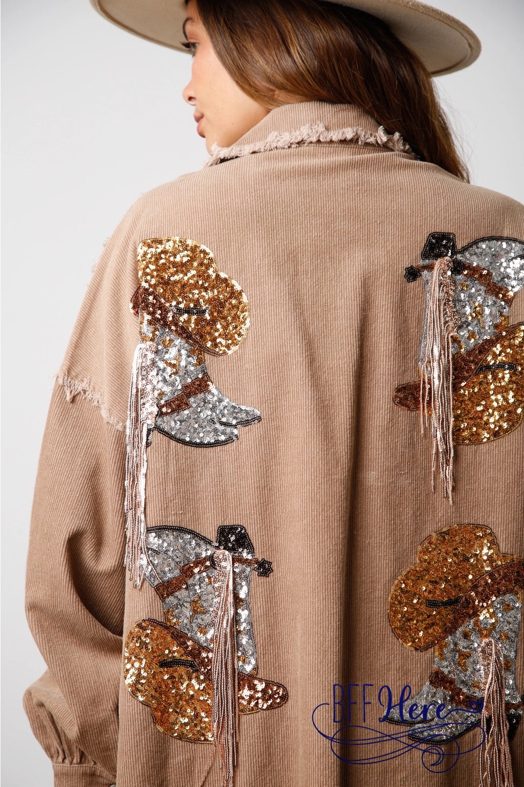 Frontier Sparkle: Western-Inspired Sequin Corduroy Jacket - BFF Here